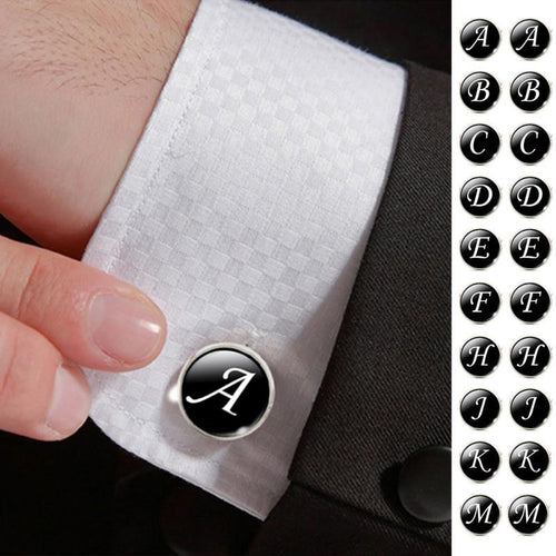 Men's Fashion A-Z Single Alphabet Cufflinks Silver Color Letter Cuff Button for Male Gentleman Shirt Wedding Cuff Links Gifts - eu-cookie-bar-testing